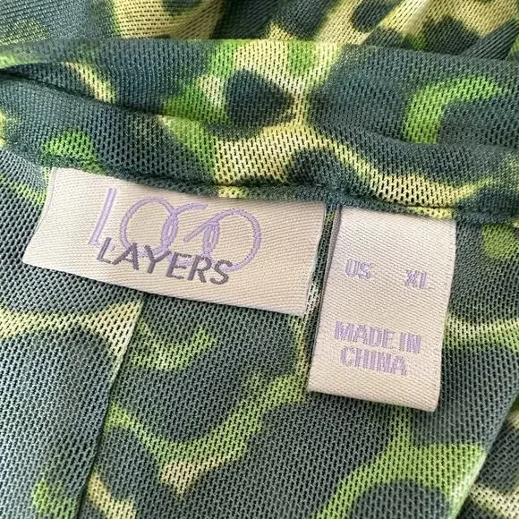 LOGO Layers Lori Goldstein Top Women XL Jade Green Sheer Mesh Tunic Layer Artsy - Picture 11 of 13